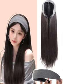 女士头戴式假发，长直合成假发，可拆卸半头戴式假发 - 彩色 - 查看 1