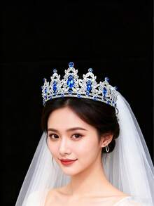 1件时尚优雅合金皇冠发饰，适合女性参加婚礼、派对、夏季、海滩等场合 - 銀寶藍 - 查看 2