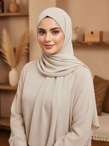 1pc Women's Fashionable Minimalist Solid Color Pearl Chiffon Scarf, Suitable For Daily Wear - 杏色 - 查看 1