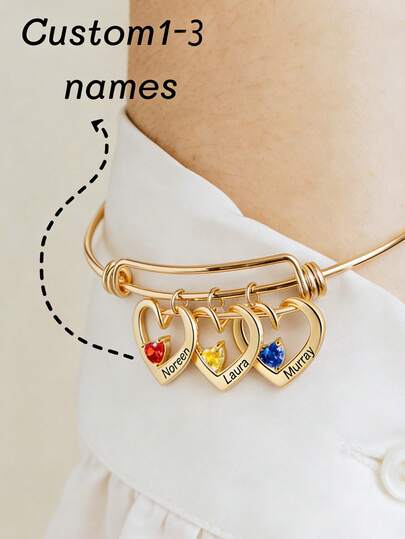 1 Peça Pulseira Personalizada com Pedra de Nascimento, Presente de Joias para Mãe, Pulseira Feminina, Presente do Dia das Mães, Presente para Avó, Pulseira com Letra de Pedra de Nascimento da Família, Presente para Mães Esperando