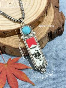 Women's Vintage Western Country Style Multi-Pattern Printed Necklace (4MM Pearls 16 Inch Length). Suitable For Daily Wear, Dates, Attending Theme Parties, You Will Get Lots Of Compliments From Friends When Wearing It - Multi-color Printed Necklace - View 7