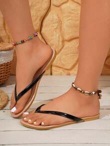 Plus Size Women Thong Sandals, Flat Beach Resort Casual Flip Flops,Slippers Women SDRD - Black - 查看 2