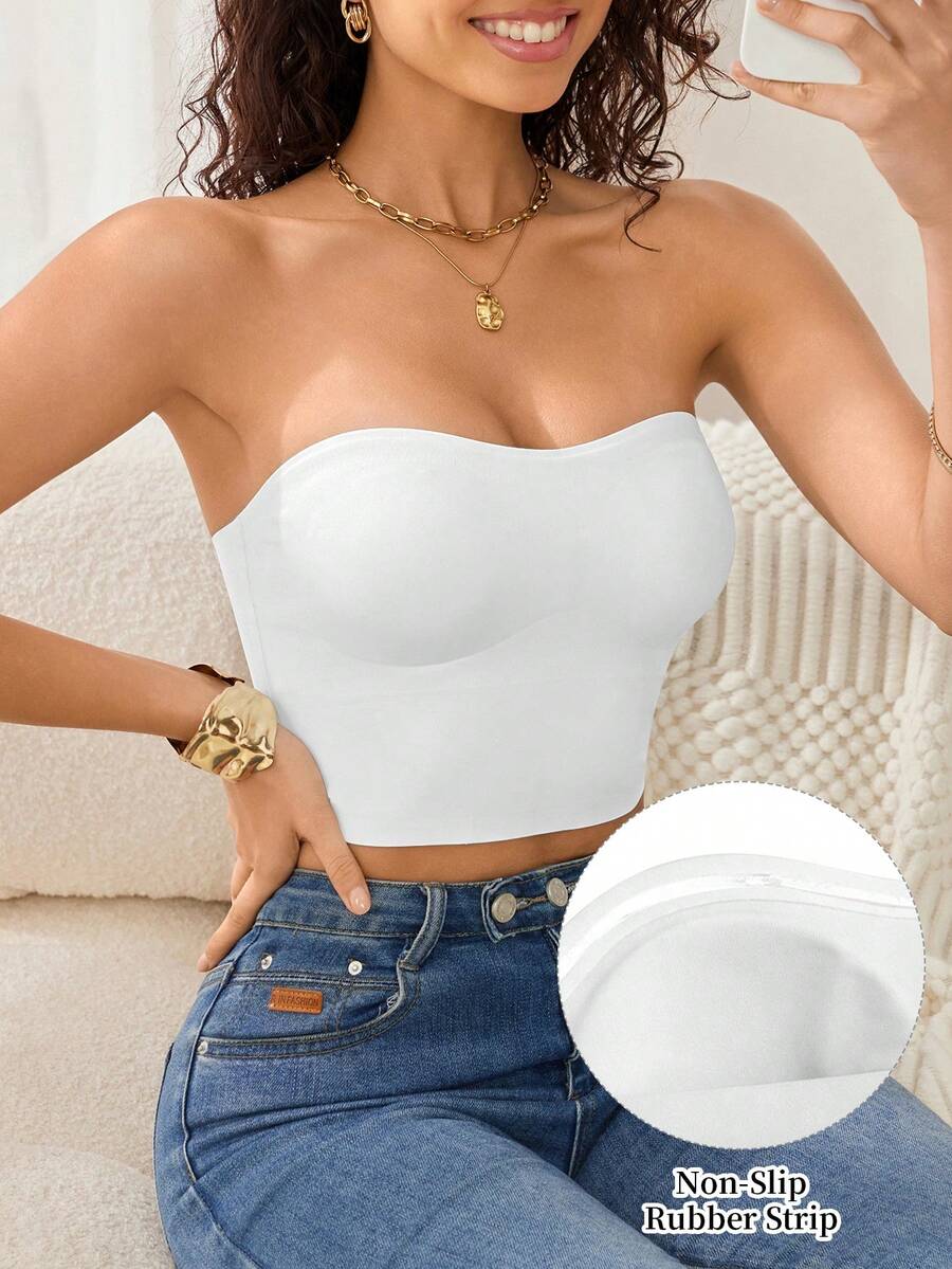 Women's Seamless Strapless Wireless Padded Bandeau Bra - White - View 1