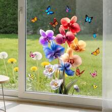 1/3pcs Colorful Floral Window Stickers, Vibrant Orchid, Tulip And Butterfly Decorations, Removable Anti-Collision Glass Stickers, Suitable For Living Room, Kitchen, Home Decor - Tulips and Orchids - View 6