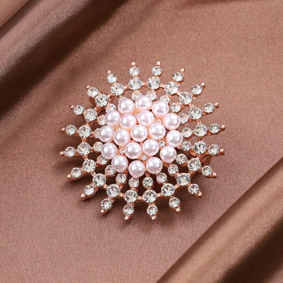 1枚优雅锌合金仿珍珠雪花胸针，适合女士日常佩戴 - 太陽花 - 查看 1