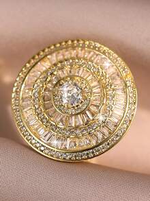 jealous young 1 pieza Anillo grande y redondo de fantasía con circonita cúbica para mujer, para boda, compromiso, fiesta, joyería, regalo del Día de San Valentín, mamá, madre, Día de la Madre - Amarillo Oro - Ver 9
