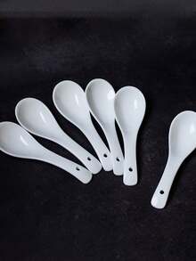 Bộ 2/5 thìa sứ, thìa cong dùng để múc thức ăn, đồ dùng nhà hàng, thìa súp dùng trong gia đình, thìa sứ xương cao cấp. - Xem 11