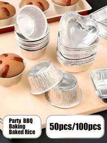 50/100pcs Disposable Aluminum Foil Containers - Household Aluminum Foil Containers Suitable For Baking Eggs And Oysters - Cake Molds, Air Fryer Aluminum Foil Containers - Suitable For Kitchen, Restaurant, School And Bakery. - Multicolor - View 8
