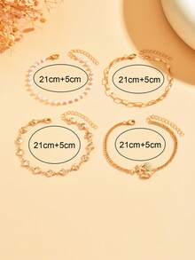 4pcs/Set Beach Vacation Style Golden Shell Handmade Chain, Versatile Faux Pearl Anklet With Alloy Starfish & Shell Decor, Suitable For Daily Wear And Holiday Travel, Chain Length Customizable - Multicolor - View 4