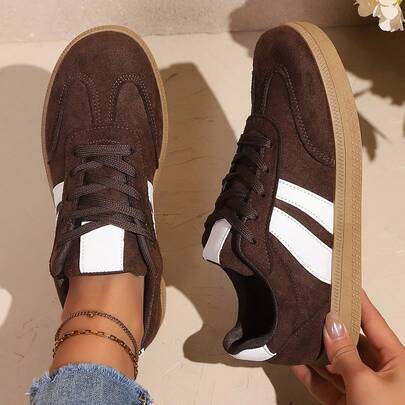 Women's New Casual Lace-Up Sports Shoes, Fashionable Outdoor Street-Style Sneakers, Plus Size Student Faux Suede Platform Shoes