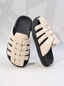 1 Pair Girls' Beige Woven Thick-Soled Non-Slip Slide Sandals For Everyday Casual Use - Beige - View 4