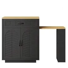 Kitchen Island / Kitchen Cabinet / Buffet Cabinet / Bar Table Cabinet, Fixed Serving Trolley, With Pull-Out Table, 2 Drawers, 4 Doors, Black/White - Black - View 11