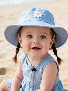 可调节防晒帽，带下巴系带，适合泳池边、度假日、海滩、公园和日常佩戴 - 白花 - 查看 4