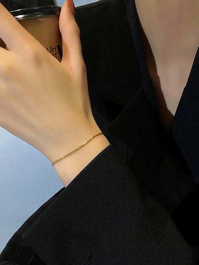 1件简约奢华金色蛇骨手链，镀金不锈钢圆形蛇链手链，百搭简约设计，女士适用