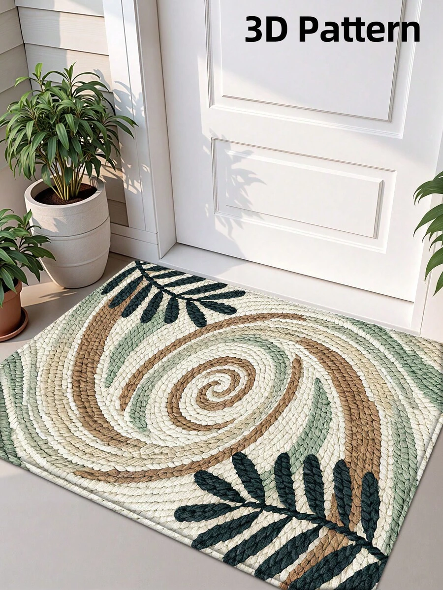 1pc 3D Pattern Doormat, Fresh Green Plant Design Wool Rug, Suitable For Bathroom, Kitchen, Outdoor, Indoor, Hallway, Bedroom, Living Room, Bedside, Machine Washable, Easy To Clean, Non-Slip Bottom, Suitable For Bedroom Winter Decor, Valentine's Day Holiday Decor, Bathroom Accessory Essential, Room Decor Set, Outdoor Decorative Carpet Mat - Multicolor - View 1
