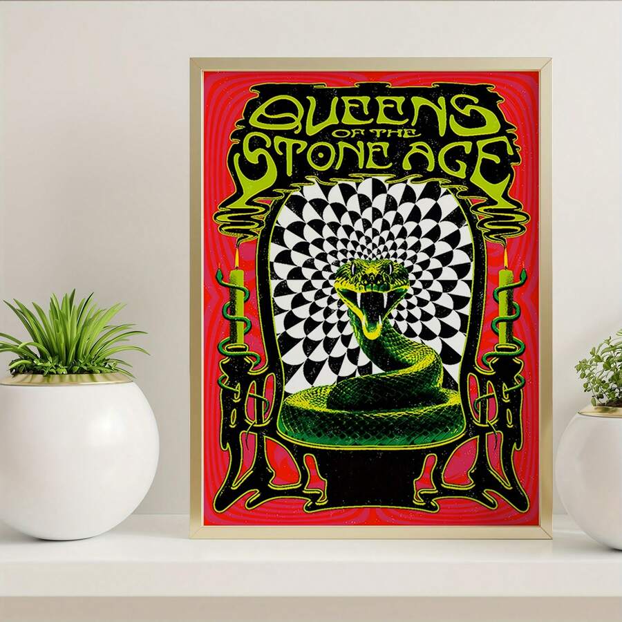 1pc Unframed Canvas Art Print With Queen Band Icon - Vintage Rock Poster Design, Snake Logo - Ideal Decor For Music Lover's Room - 2 - View 1