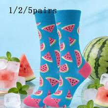 男士蓝色西瓜图案中筒袜（1/2/3双装），春夏款 - 彩色 - 查看 8