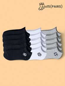 1/6/15/30 pares de calcetines de tobillo para niños/niños con diseño de fútbol en negro, blanco y gris, calcetines deportivos minimalistas, casuales, transpirables y que absorben la humedad, adecuados para deportes, escuela, exteriores, color aleatorio - Multicolor - Ver 17