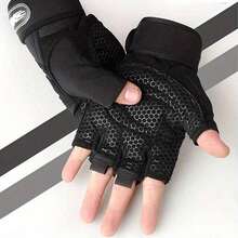 1 Pair Unisex Half Finger Fitness Gloves - Black Polyester Sports Gloves With Ergonomic Wrist Support And Ventilation Holes, Suitable For Gym Workout And Outdoor Training, Fitness Accessories Providing Comfortable Wrist Support - 黑色 - 查看 3