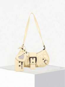 Dedoo 1件复古Y2K哥特风铆钉装饰复古方形单肩斜挎包，适合日常通勤，独特设计，蒸汽朋克哥特风格，时尚街头风，是音乐节、演唱会、摇滚风格的理想之选。 - Butter Yellow - 查看 6