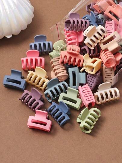 30pcs Morandi Color Block Claw Clips, Minimalist Elegant Bangs & Flyaway Hair Clips For Women