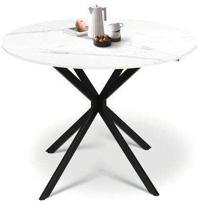 Folding Dining Table, Round Drop Leaf Table For Small Space Marble Effect Table For Dining Room, Kitchen, Apartment