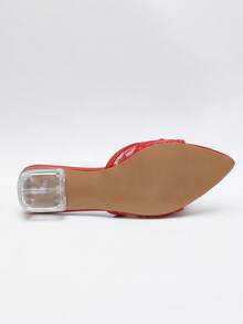2026 Summer New White Lace Bow Tie Slippers, Pointed Toe Transparent Crystal Low Heel Slip-On Sandals For Women - Red - View 7