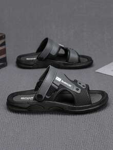 男士户外休闲魔术贴拖鞋 - 黑色 - 查看 2