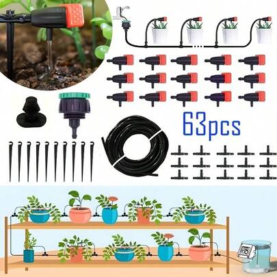Drip Irrigation Kit, Including Adjustable Drip Heads, Faucet Connectors, And Installation Tools, Is Perfect For Watering Potted Plants, Irrigating Crops, And Caring For Indoor Succulents In The Garden