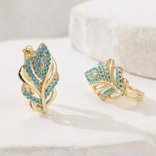 1 Đôi bông tai hình lá màu xanh cổ điển thanh lịch, trang sức tinh tế dành cho nữ, món quà hoàn hảo cho hàng ngày và các dịp lễ. - Vàng - Xem 4