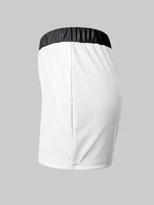 LovelyWholesale Quần short nữ thời trang thường ngày, đa năng, kiểu dáng Y2K, cạp chun bằng da PU, dáng ôm, phù hợp cho mùa hè, tiệc tùng và đi club. - Đen và trắng - Xem 7