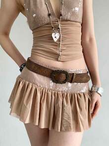 1pc PU Leather Bohemian Retro Niche Y2K Waist Belt, Summer - Brown - View 4