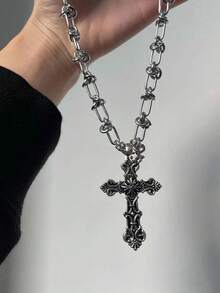 1 chiếc dây chuyền mặt dây chuyền phong cách Gothic cho nam, dây chuyền đôi Kpop Punk dài, trang sức thời trang Hàn Quốc Y2K, quà tặng đeo cổ - Bạc - Xem 4
