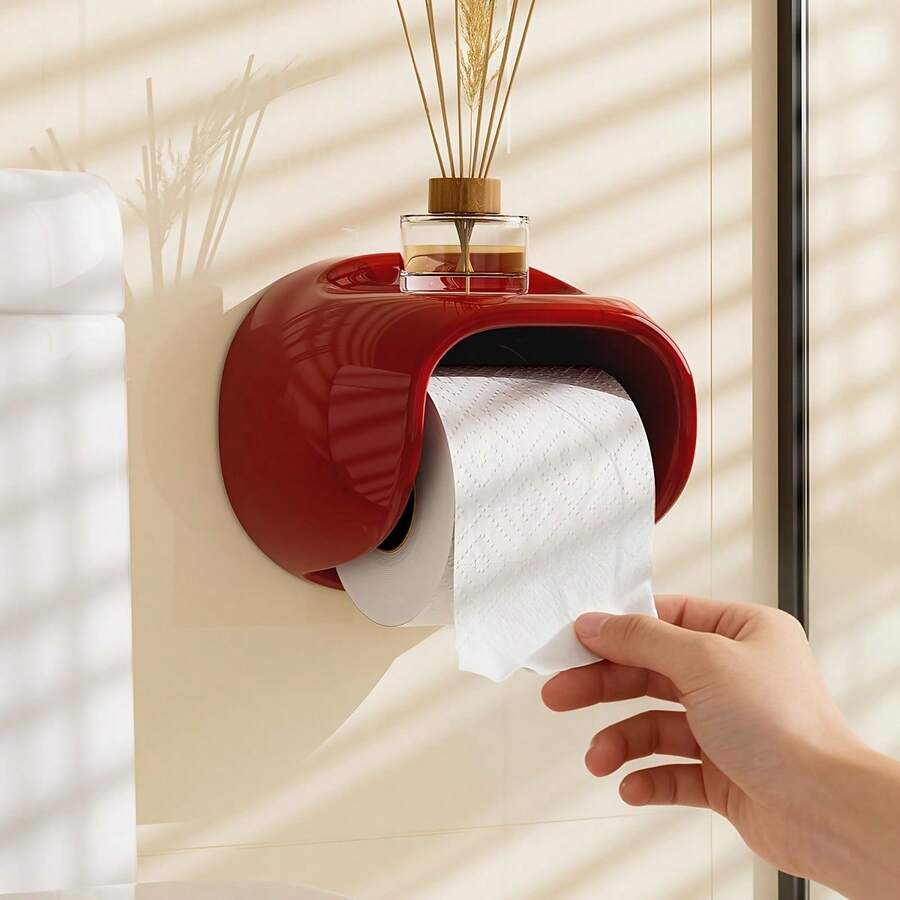 1pc Bathroom Paper Towel Dispenser, Wall-Mounted Paper Towel Holder, Drill-Free Towel Dispenser - Multicolor - View 1