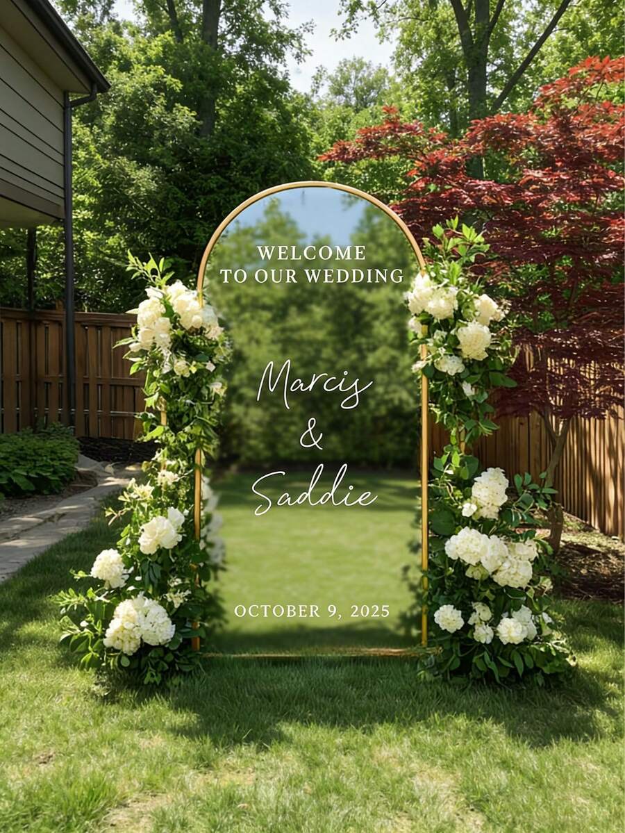 Customized Wedding Mirror Stickers, Personalized Text Wedding & Event Welcome Sign Stickers, Decorative Reusable Stickers For Wedding Party, Multifunctional, Elegant, Fashionable, High-Quality, Multicolor, Personalized, Unique