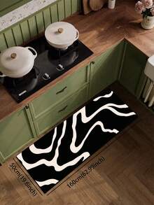 1pc Black Silica Gel Kitchen Mat With Flowing White Asymmetrical Curved Line Texture, Abstract Art Feeling, Luxurious And Fashionable, Cushioning Anti-Fatigue Kitchen Carpet With Surface Fabric, Middle Sponge Absorbent Material, And Non-Slip Rubber Bottom - Multicolor - View 15
