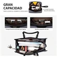 Bolsa Tote para Laptop de Mujer 17" Cuero PU Impermeable y Lona Premium Compartimento Acolchado y Gran capacidad Ideal para Negocios Oficina Universidad y Uso Diario Estilo Elegante y Profesional - Gris con Negro - Ver 5
