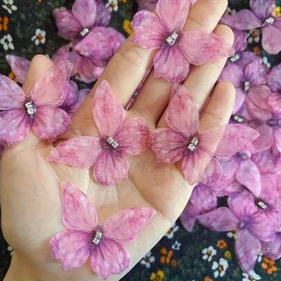20pcs Elegant Mesh Colorful Butterfly Appliques - 3D Handmade Fabric Patches, Suitable For Hair Clips DIY, Decorating Wedding Gowns, Clothing, Hair Accessories, Bridal Headpieces, Wedding Party Supplies, Delicate Lightweight Double-Layer Chiffon Butterflies