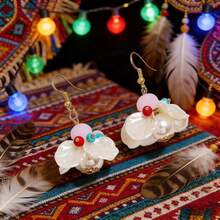 1 Pair Handmade Beaded Imitation Deep Sea Shell Blue Vacation Earrings - Multicolor - View 3