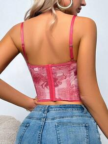 1pc Lace Bralette Cute Bustier Top, Sexy Women's Clubwear Party Crop Top With Clasp - 玫紅色 - 查看 3