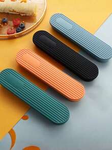 1个便携式餐具盒，刀叉勺筷盒铅笔盒彩色带盖收纳盒，旅行餐具套装，大容量餐具收纳盒，带扣午餐盒（不含餐具） - 彩色 - 查看 3