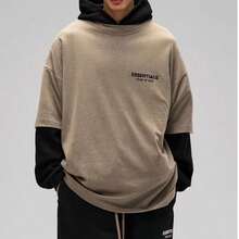 Essentials Fear Of God Back Logo Print Oversized T-Shirt Runs 2 Size Large , Crew Neck Short Sleeve, Unisex Loose Relaxed Fit, Premium Breathable Cotton Blend, Minimalist Streetwear Top, Casual Loungewear & Daily Wear For All Seasons, Ideal For Street Style, Casual Outings & Everyday Use - 黑色 - 查看 9