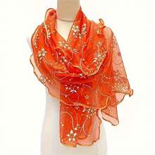 Fashionable Floral Embroidered Scarf - Breathable And Windproof Shawl, Versatile Accessory Travel And Outdoor Activities - Purple - View 3