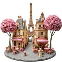 Mùa xuân Paris: Nam châm dán tường 3D hình đường phố hoa anh đào, với con đường rợp bóng hoa anh đào, ghế quán cà phê, kiến trúc Haussmann và tháp Eiffel thu nhỏ - Mang một chút không khí mùa xuân Paris đến tủ lạnh của bạn. - E - Xem 7