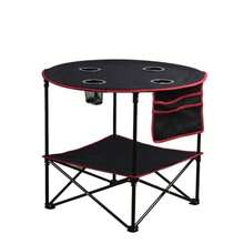 LEADALLWAY - Mesa de campamento plegable mesa de picnic con 4 portavasos y bolsa de almacenamiento lateral mesa portátil plegable de lona con bolsa de transporte para asado pesca al aire libre. - Negrorojo con bolsa de almacenamiento lateral - Ver 3