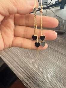 一对欧美新款黑色心形流苏耳环，优雅奢华百搭耳环 - 彩色 - 查看 2