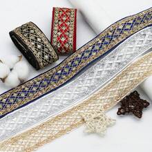 10码亮片刺绣蕾丝花边 - 4厘米宽，金色刺绣网状丝带，蕾丝花边，适用于婚纱、纱丽滚边和DIY工艺装饰 - A - 查看 1