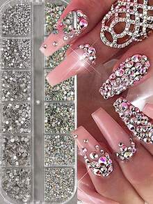 Multi-Size AB Crystal Rhinestone Nail Art Decoration Set, Flat Back Transparent Crystal Rhinestones DIY Nail Decor With Nail Wax Pencil, Tweezers And Other Nail Art Supplies - Multicolor - View 4