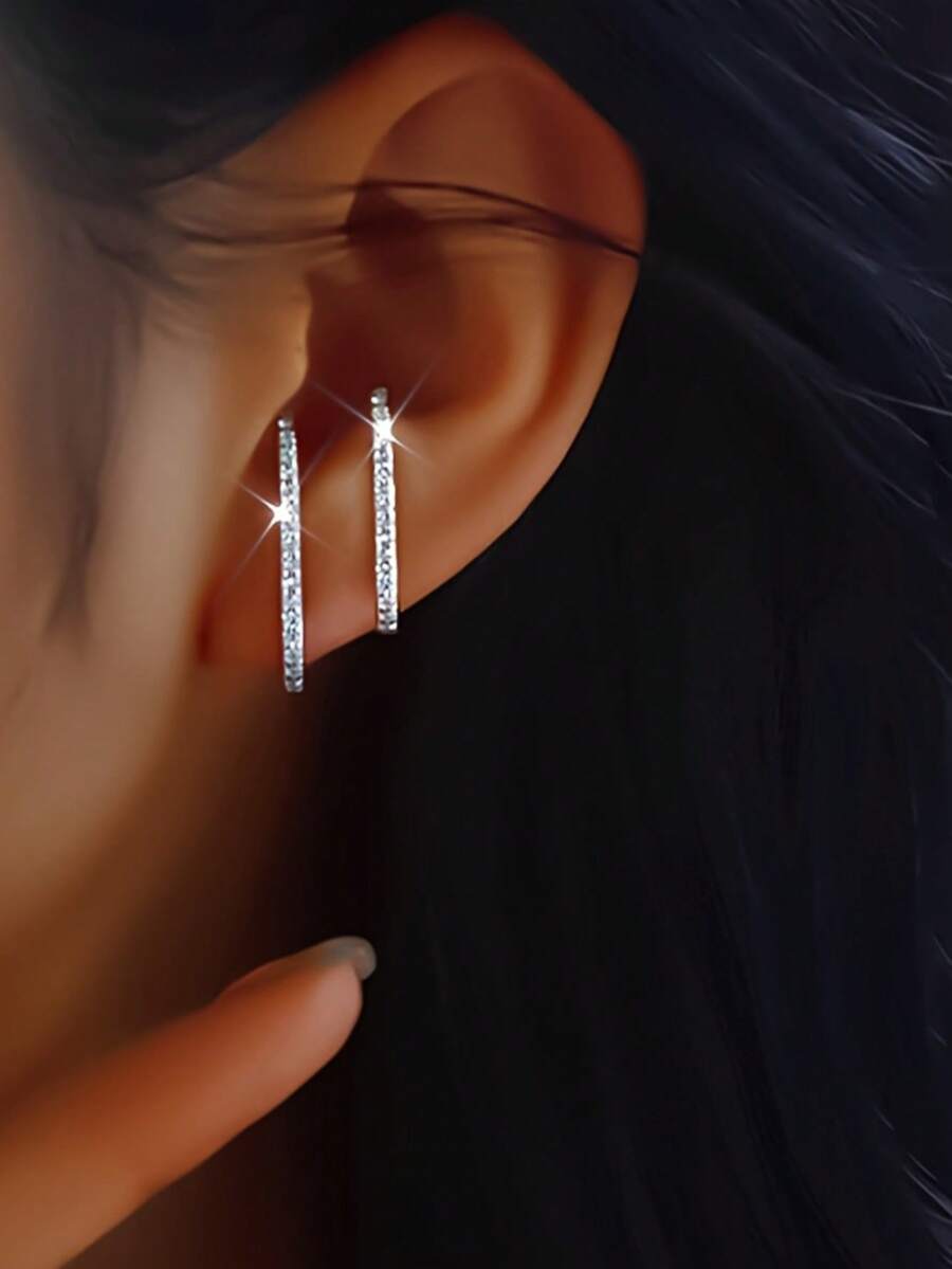 1 Đôi bông tai bạc S925 không gây dị ứng, đính đá Cubic Zirconia hình chữ E, kiểu dáng thanh lịch, đa năng, thích hợp đeo hàng ngày, đi nghỉ mát, làm quà tặng ngày Valentine, sinh nhật cho phụ nữ. - Bạc - Xem 1