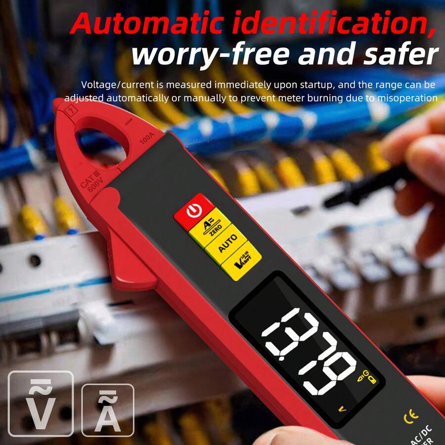 钳形表，高灵敏度，自动量程，6000计数，智能过载保护，高精度，适用于工业测量、汽车维修、电路测试 - 紅色 - 查看 1